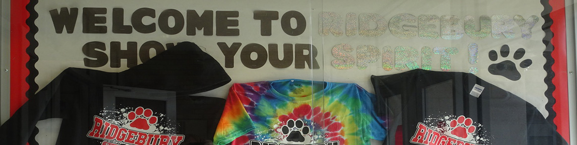 Welcome to Ridgebury! Show your spirit t-shirt display.